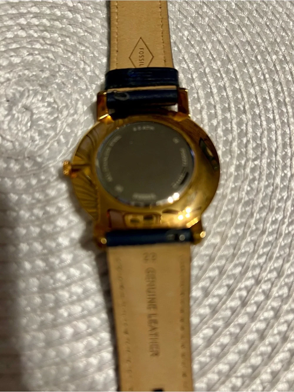 Fossil Men's Blue Leather Strap Watch with  Gold Case